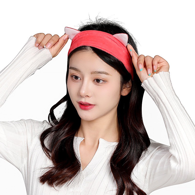 Băng Đô Rửa Mặt Tai Mèo Vải Nhung Cute Turban Cài Tóc Cho Nữ Tai Thỏ Xinh Xắn Dễ Thương Phong Cách Hàn Quốc