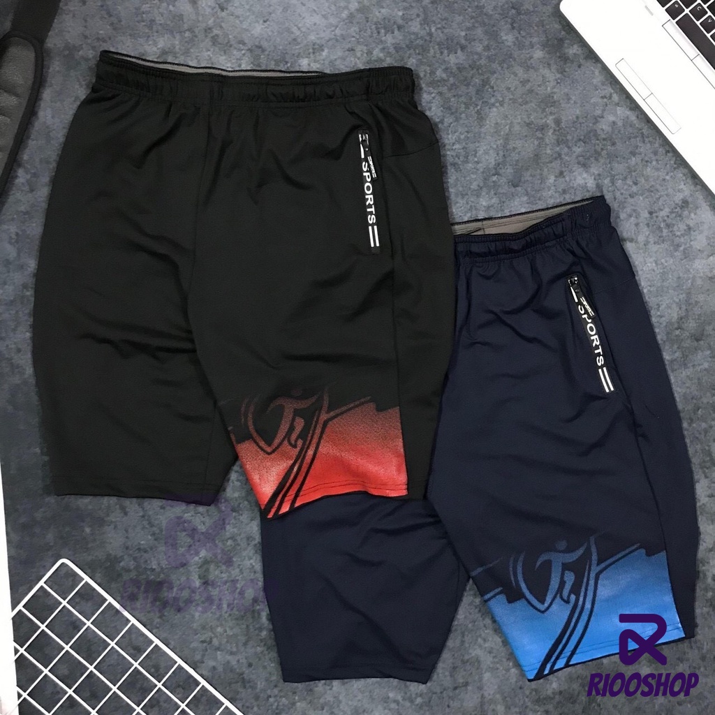 Quần thun nam ngắn dây kéo họa tiết cực chất mới sport RPS022 - quần tập gym nam Riooshop