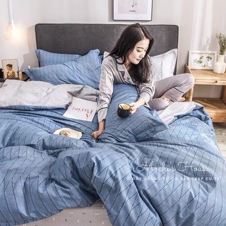 [VẢI SIÊU ĐẸP] BỘ CHĂN GA GỐI POLY COTON SỌC XANH ĐƠN GIẢN DRAP GIƯỜNG