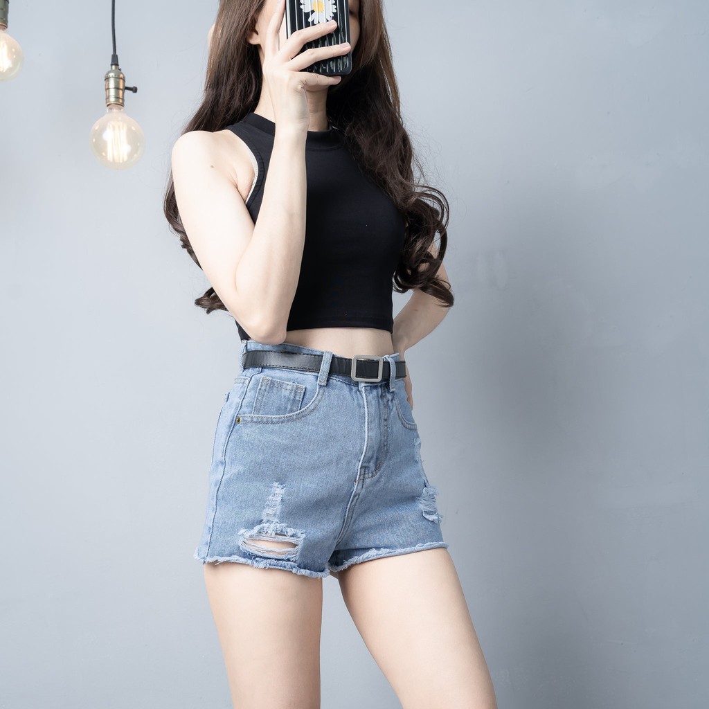 Quần Sọt Jeans Nữ Rách Kiểu Tua Lai Chuẩn form Lưng Siêu Cao | BigBuy360 - bigbuy360.vn