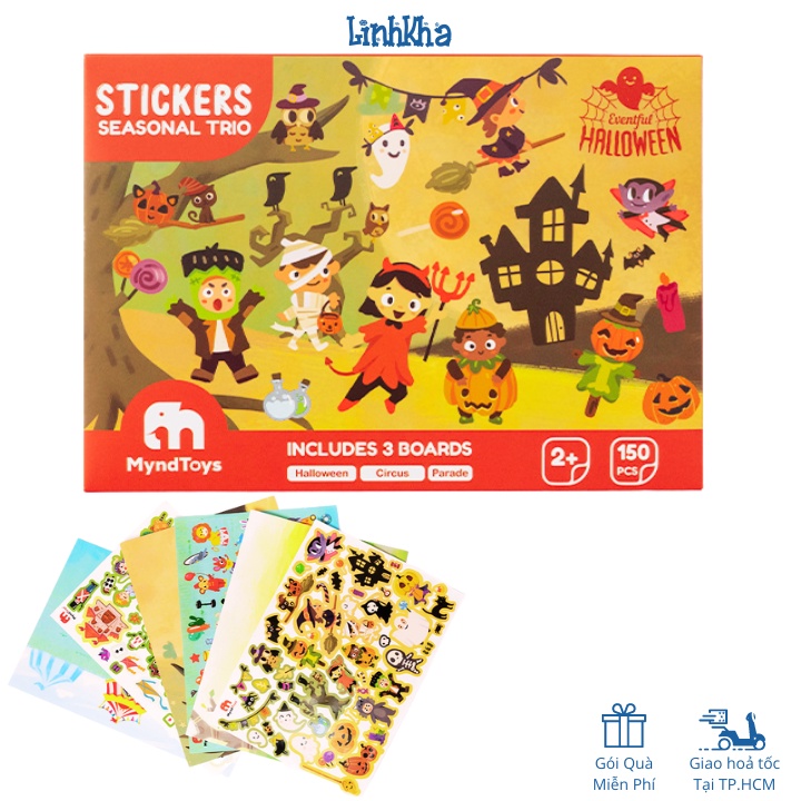 Bộ Sticker Cho Bé Gồm 3 Tranh Nền Và 150 Stickers Chủ Đề Halloween - MyndToys