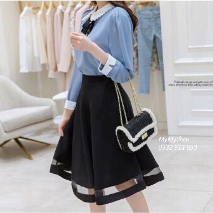 Chân váy xòe phối lưới sang trọng, có nhiều size và màu, form dáng chuẩn dễ mặc đi làm, dự tiệc hoặc dạo phố