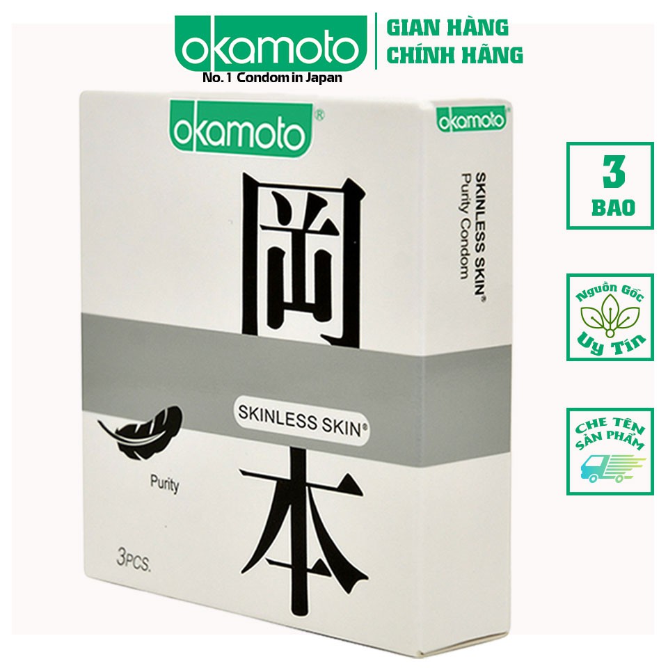 [CAM KẾT CHÍNH HÃNG]Bao Cao Su Okamoto Skinless Skin Purity Không Mùi Tinh Khiết Hộp 3 Cái