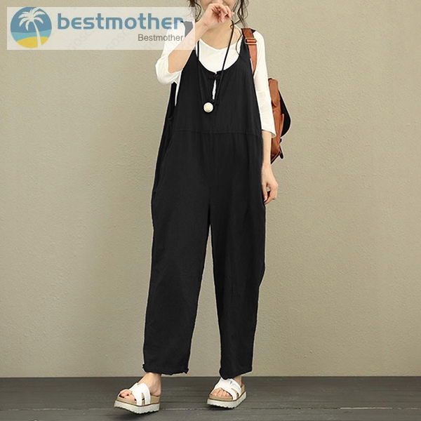 Jumpsuit yếm quần dài dáng rộng thoải mái cho nữ