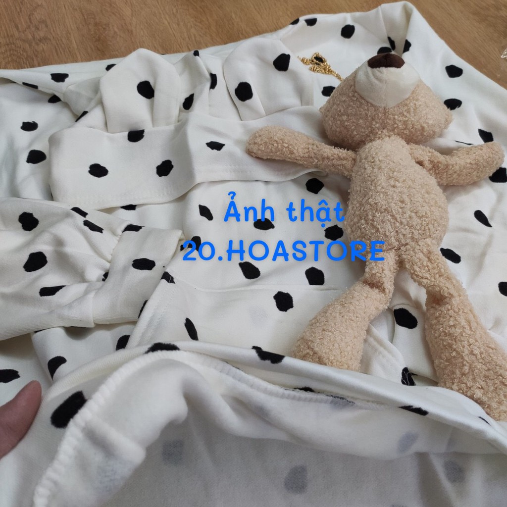 (Tặng Gấu Teddy) Áo Hoodie Chấm Bi Mũ Tai Gấu Kèm Gấu Bông Đeo Chéo Style Hàn Quốc Form Rộng Nỉ Ngoại