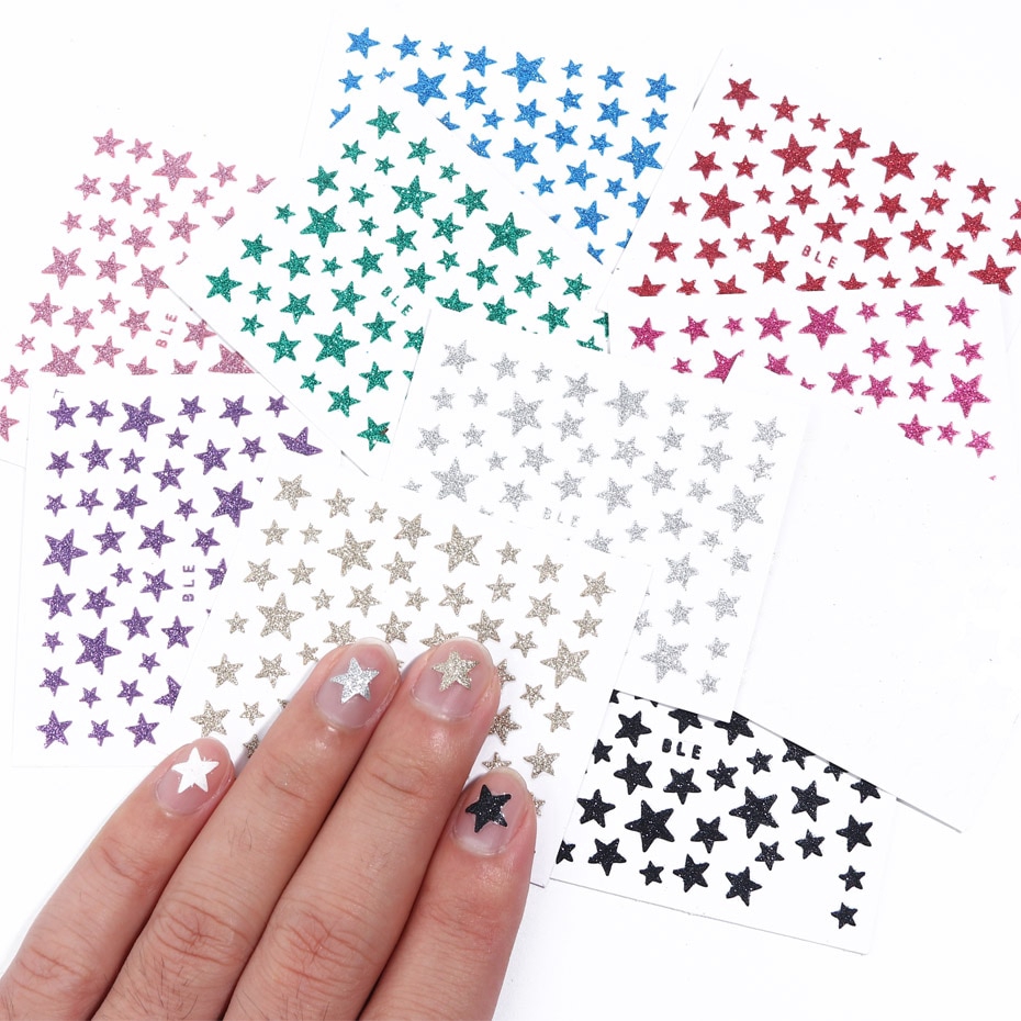 【P&amp;T】1pcs 3D Nail Slider Stars Stickers Glitter Shiny Decoration Adhesive DIY Sticker Nail Art Tips Manicure