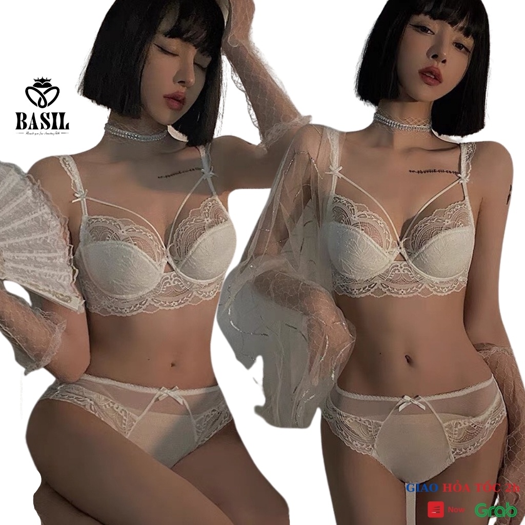 Bộ đồ lót BS06 Basil nữ đệm mỏng có gọng nâng ngực dây đan chéo ren mềm thumbnail
