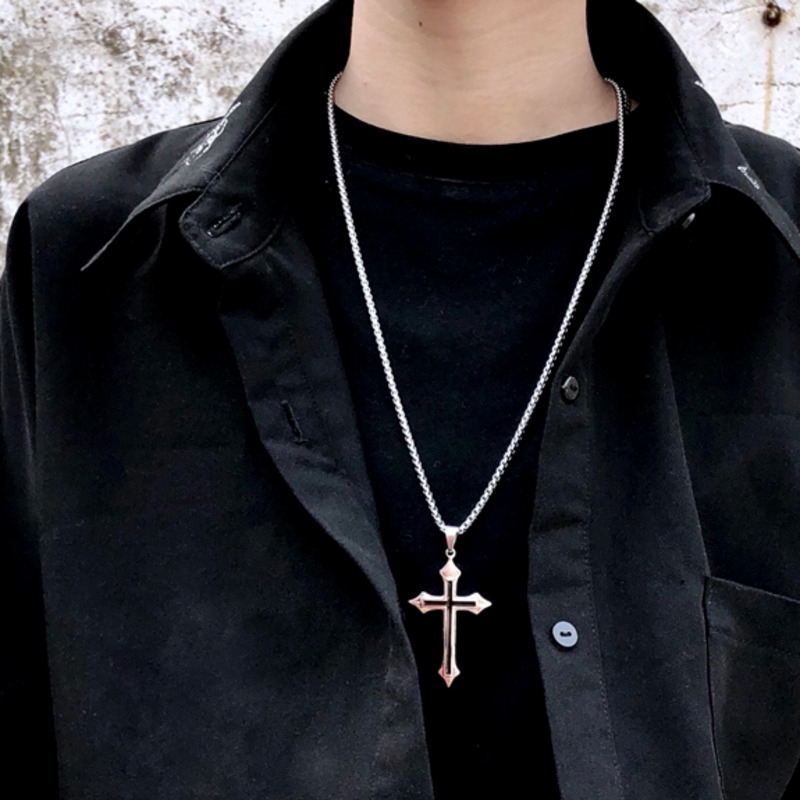 Dây Chuyền Bằng Thép Titan Mặt Thánh Giá Phong Cách Harajuku