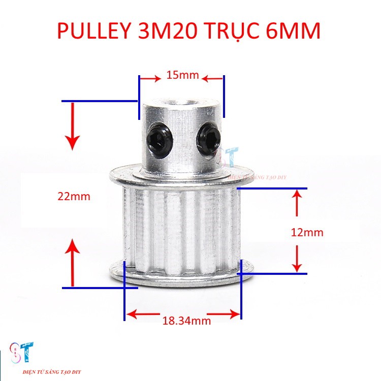 Pulley Bánh Răng Nhôm 3M 20 Răng Bản Rộng Đai 11mm