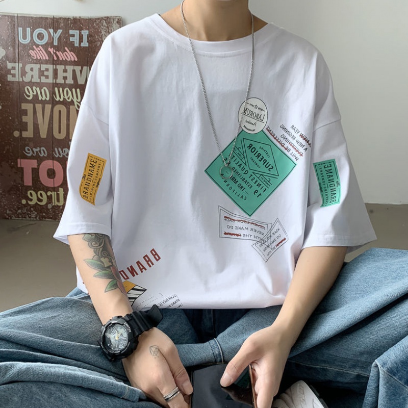 Áo Thun Cotton Tay Ngắn Dáng Rộng In Họa Tiết Nhãn Vàng Hoạt Hình Phong Cách Hip Hop Thời Trang Cho Nam Và Nữ (Size M-8XL)