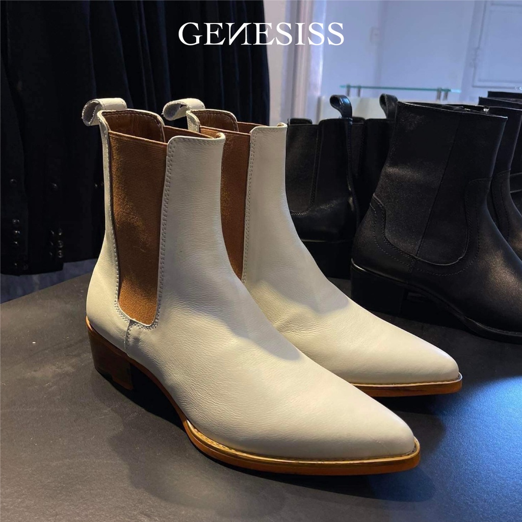 Giày Boots da bò nhập khẩu - đế phíp cao cấp - Chelsea White Brown Son Of GENESISS