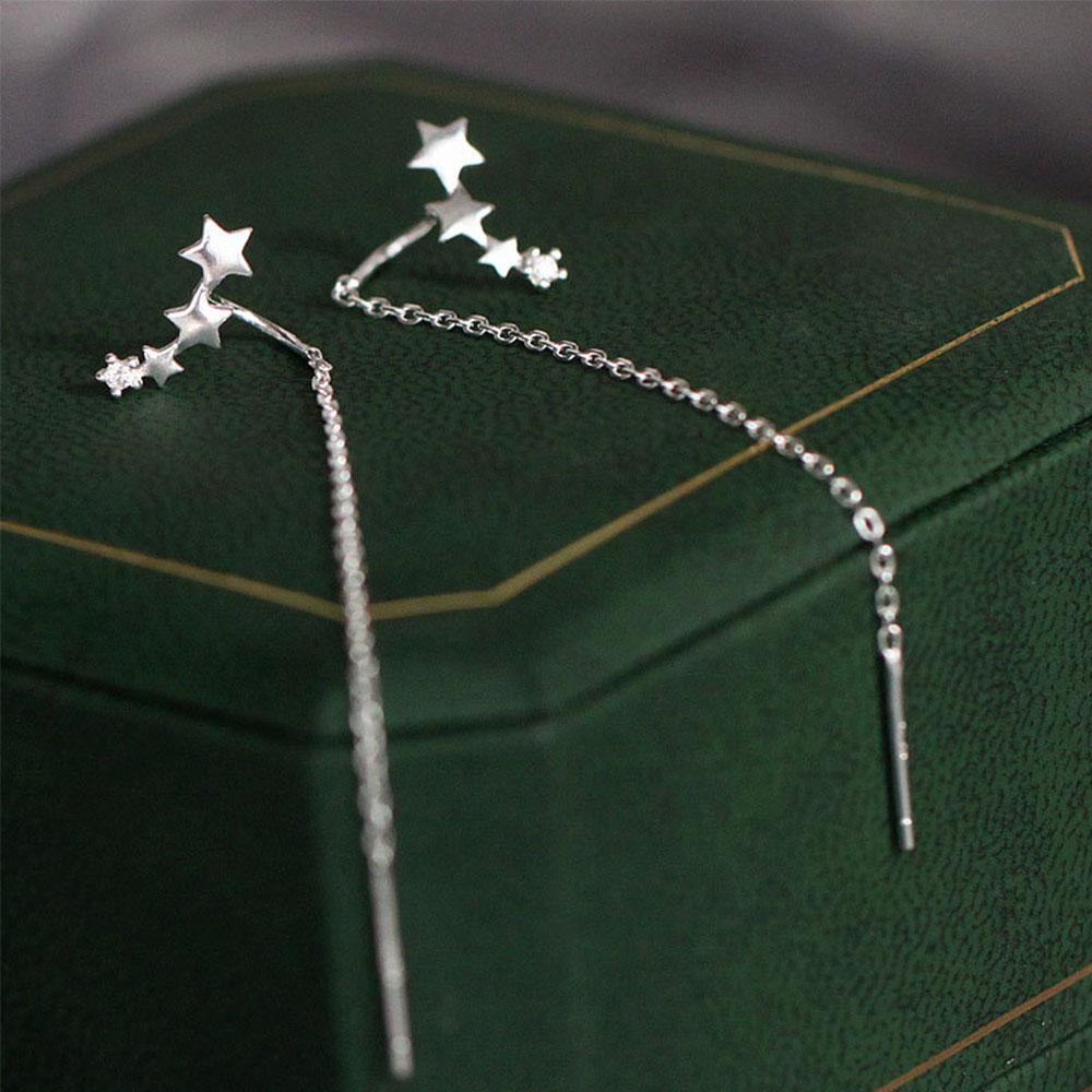 Bông Tai Ngôi Sao Tinh Tế|Dây Chuyền Nữ Mạ Đồng Dài Không Đối Xứng