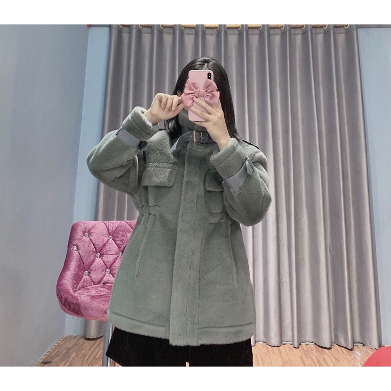 XẢ HÀNG SALE SỐC áo khoác lông thỏ đai da rút eo hàng QC (sẵn) | BigBuy360 - bigbuy360.vn
