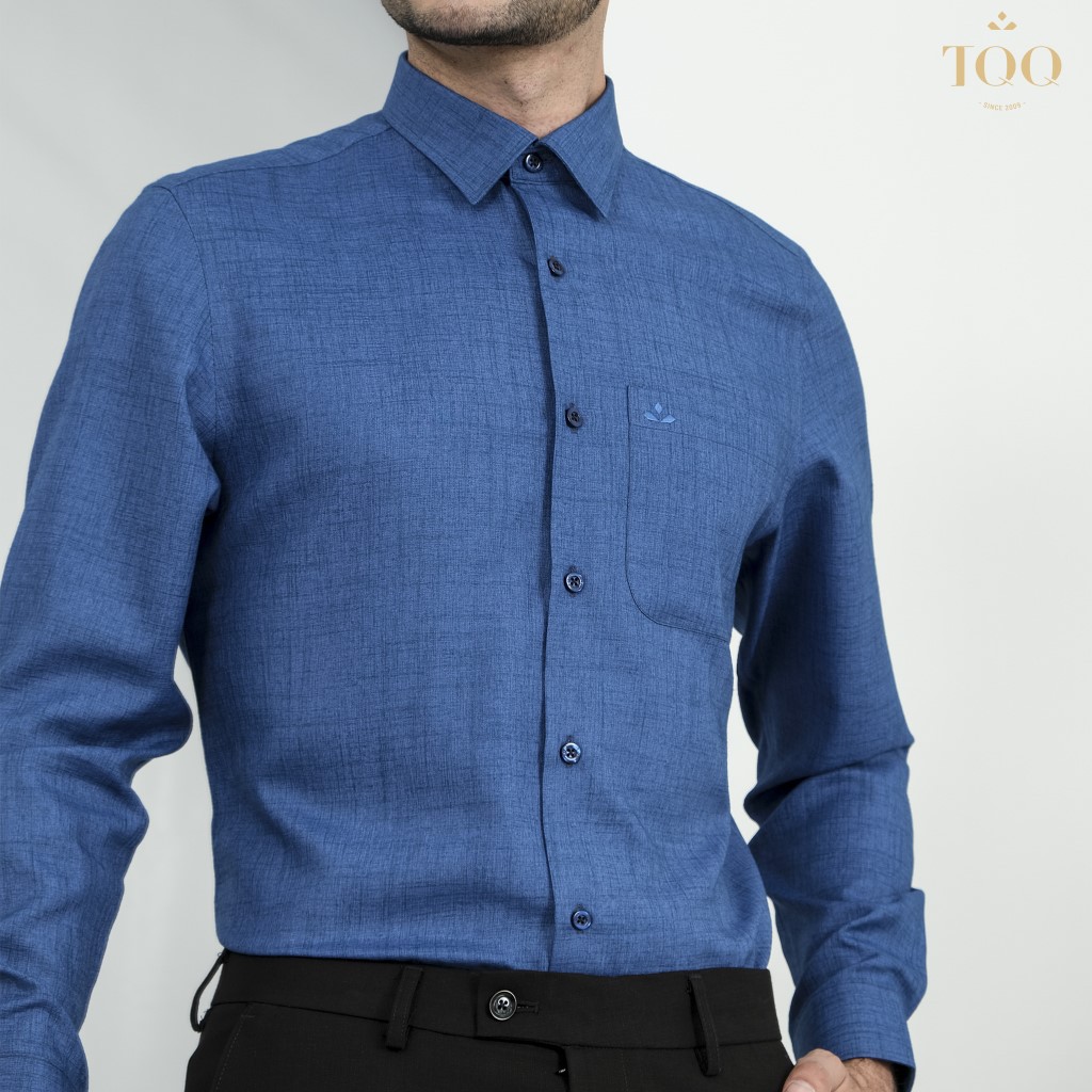 Áo sơ mi nam dài tay TQQ dáng Slimfit công sở M87CS màu xanh dương đậm lạ mắt có túi ngực tiện lợi