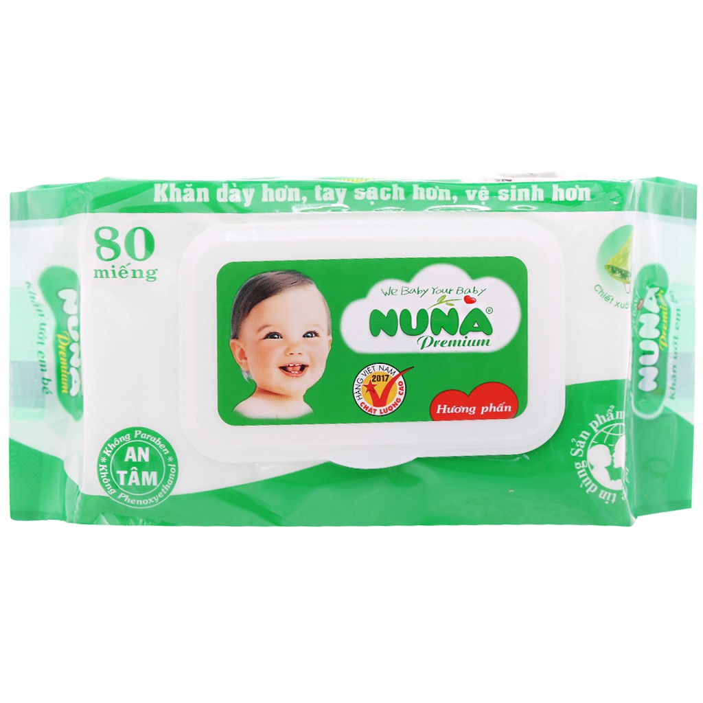 [ EXP:2024-08-05 ] Combo 2 túi khăn ướt em bé Nuna hương phấn-80 miếng/túi