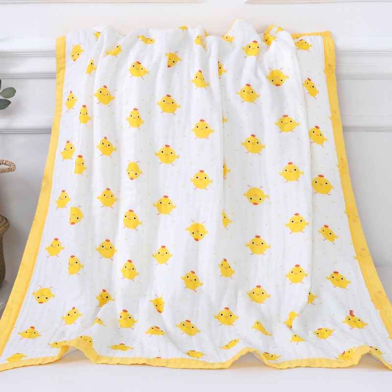 Chăn xô cho bé, Chăn xô 6 lớp cotton cao cấp mềm mại, họa tiết nhiều hình xinh xắn,bo viền kích thước 110*110 cho bé