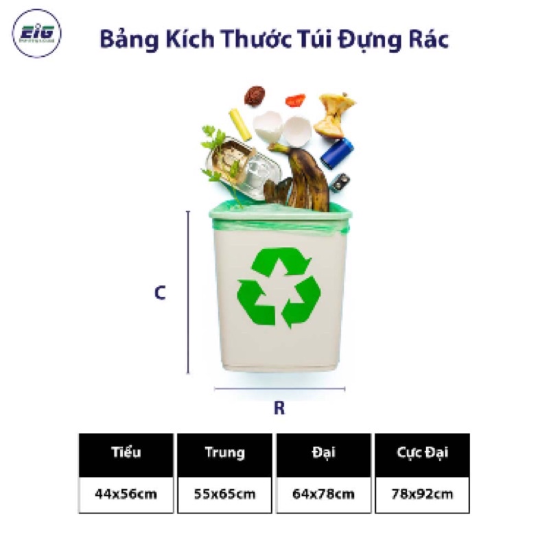 (3 size) Lô 3 cuộn túi rác tự huỷ sinh học, bao đựng rác sinh học, túi rác 3 màu