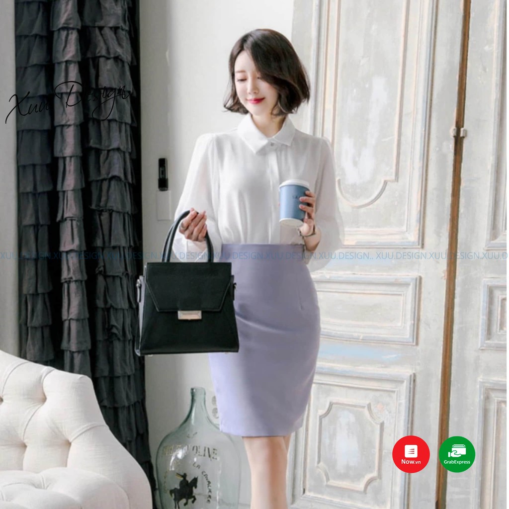 Áo sơ mi nữ công sở tay lỡ Xuu, vải lụa phối voan giấu cúc - TK20.01