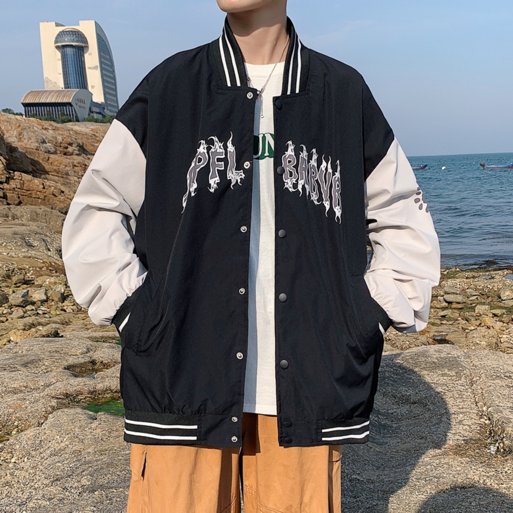 ( Hàng Mới Về) Áo BOMBER Nam Nữ In Chữ Chất Dù 2 Lớp Phối Màu Đen Trắng Basic Hot Trend Thu Đồng 2022