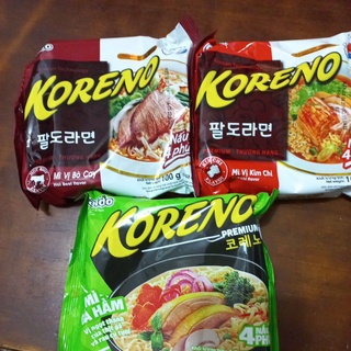 Combo 3 gói Mì tôm koreno gói 100g vị gà, bò cay và kim chi