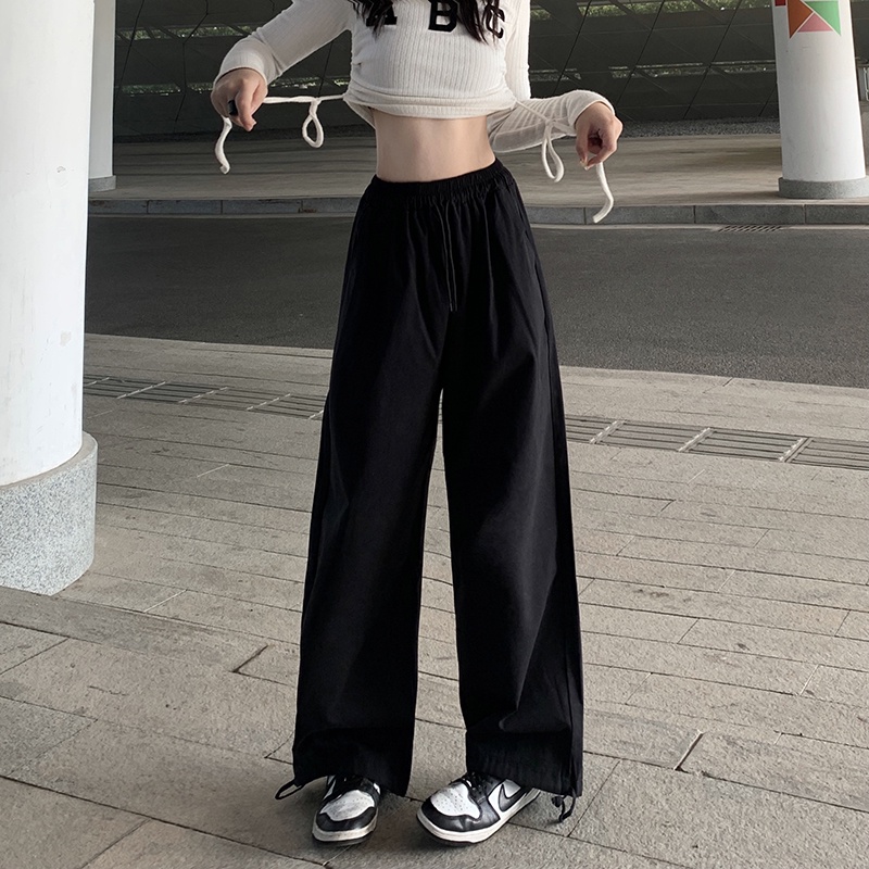 SUXI Quần Dài Thể Thao Ống Rộng Màu Trơn Kiểu Vintage Cá Tính Cho Nữ