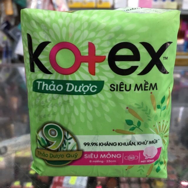 Băng vệ sinh Kotex thảo dược siêu mềm - siêu mỏng - có cánh 8 miếng 23cm