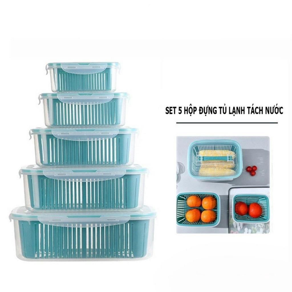 Set 5 Hộp Đựng Thực Phẩm Bảo Quản Tủ Lạnh Đa Năng Có Nắp Đậy, Thông Minh, Cao Cấp - Bộ 5 Hộp Rổ Đựng Rau Quả Để Tủ Lạnh