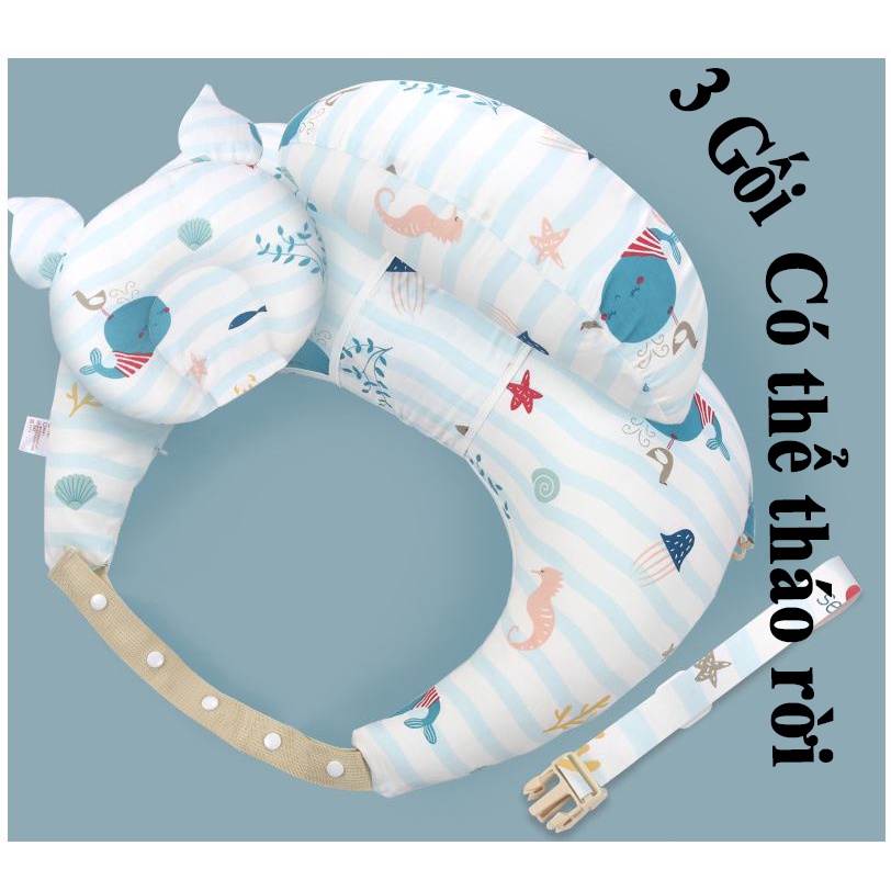 Gối cho con bú và ngủ cao cấp, Có dây deo, gối kê đầu, chống trượt, chóng trào ngược sữa cho bé