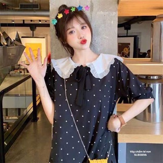 Váy suông chấm bi von cổ trắng (Hhang)