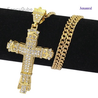 Dây Chuyền Thép Không Gỉ Mạ Vàng / Bạc 18k Mặt Hình Thánh Giá Đính Đá Thời Trang Cho Nam