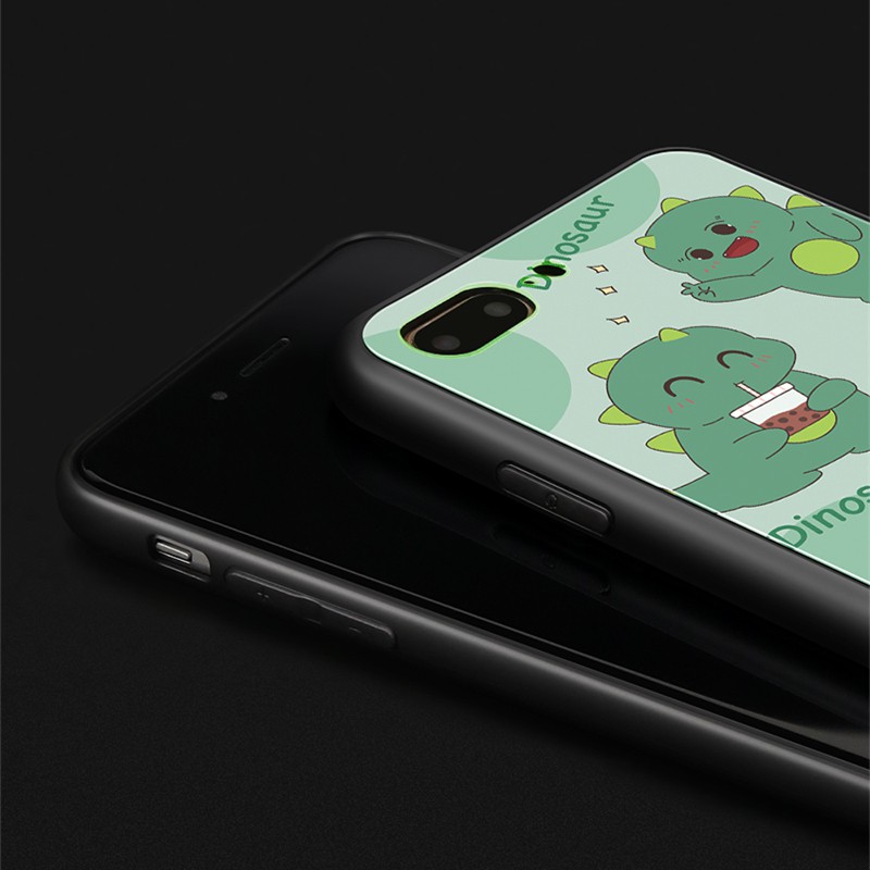 Ốp lưng OPPO A12 A12E A52 A72 A92 A9 A5 2020 Case Green Cartoon Dinosaur Tempered Glass Cover Ốp OPPO A31 A5S A7S F11 Pro f7 F9 F1s A83 Protection Phone casing Bao da