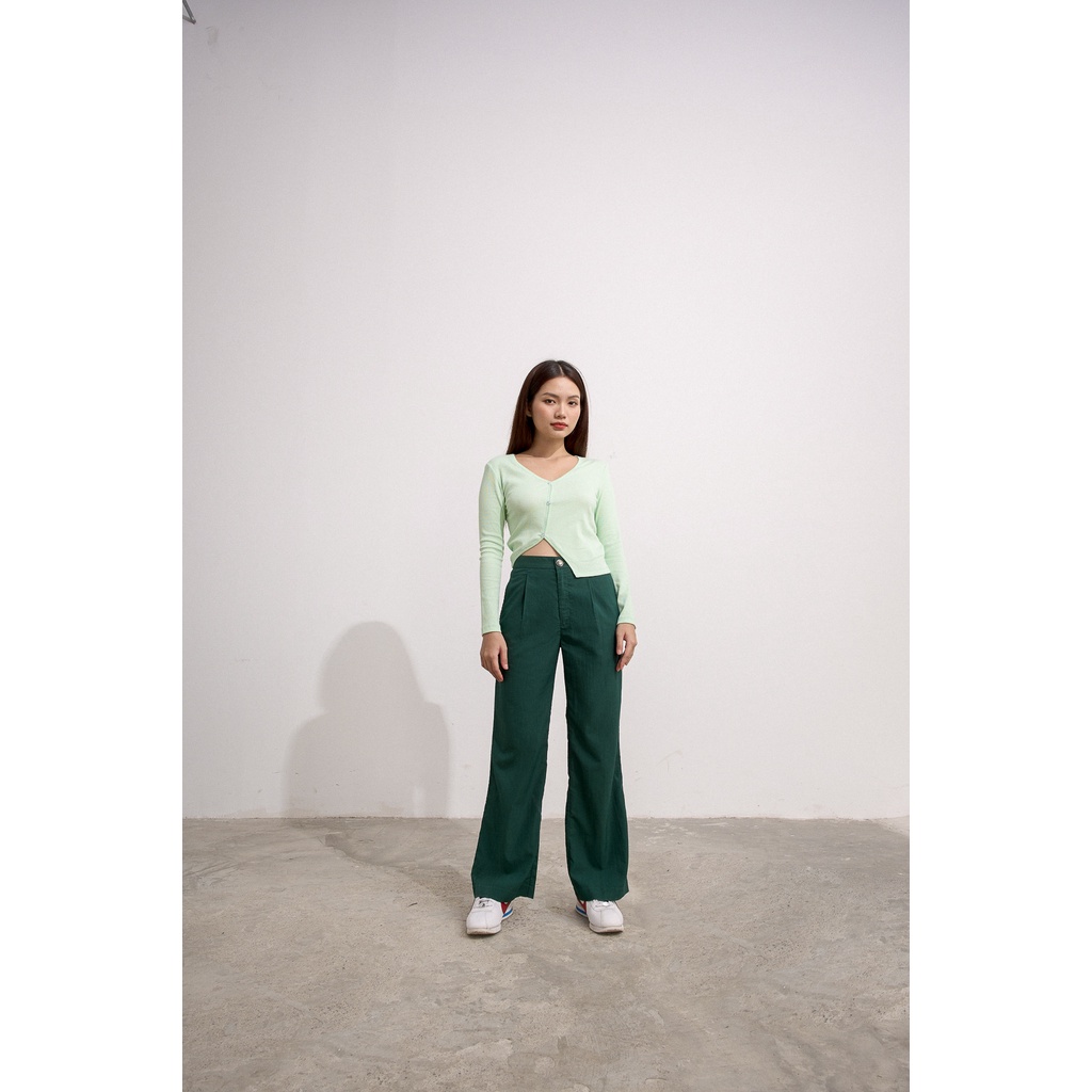 Quần Maybi dài ống suông linen xanh đậm