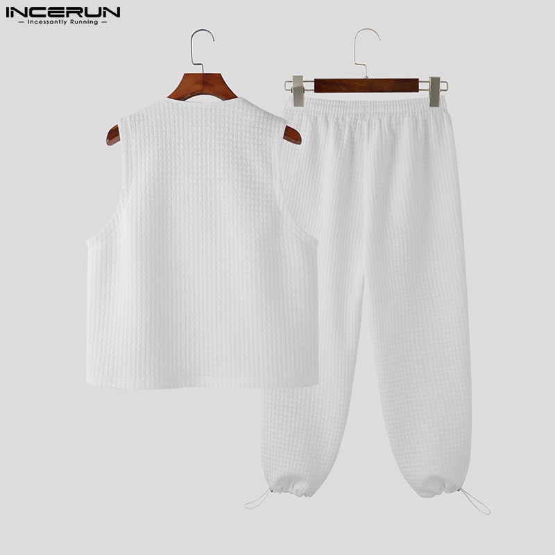 Set áo không tay và quần dài ống rộng INCERUN thiết kế thời trang cho nam