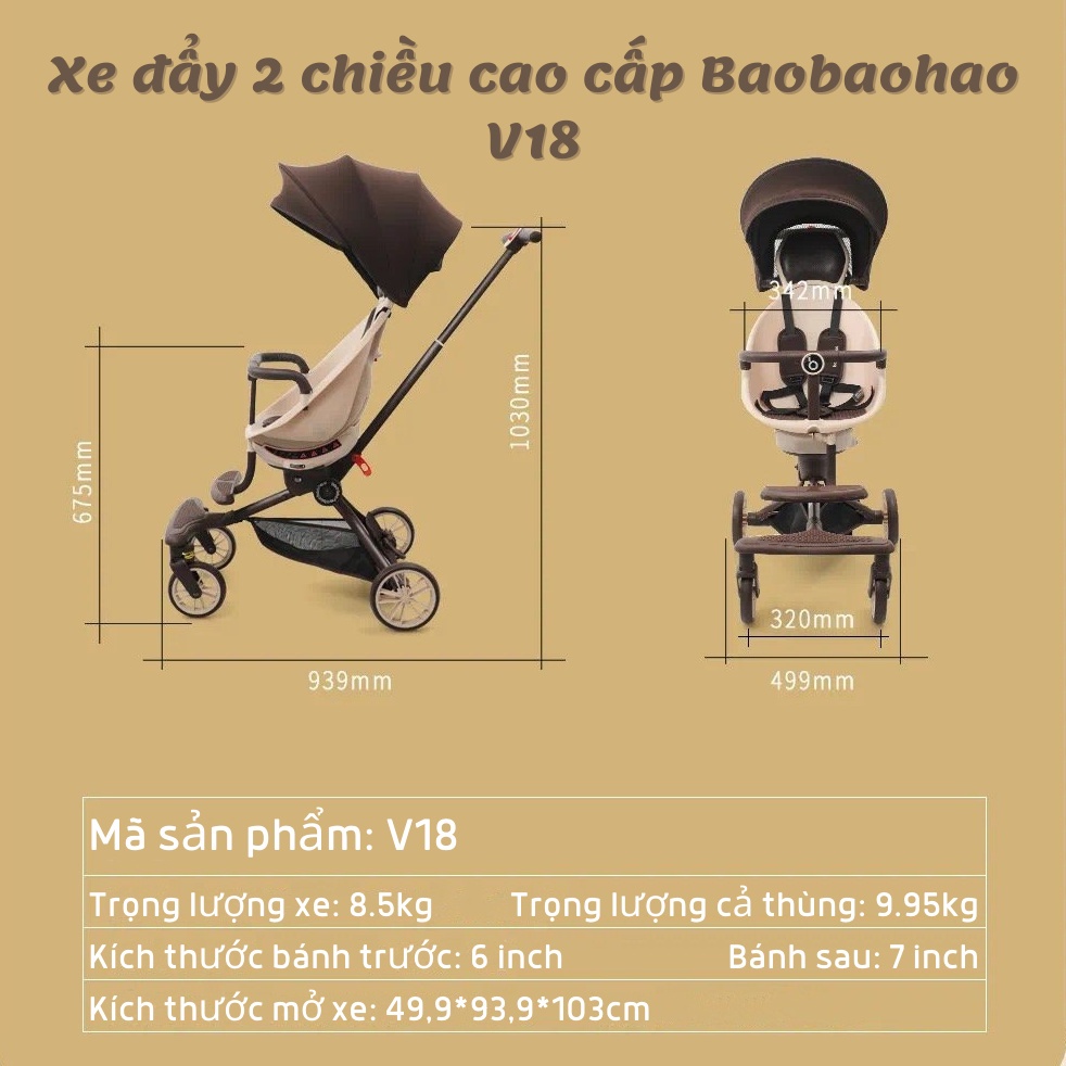 (Hỏa tốc HCM) Xe đẩy 2 chiều dạo chơi gấp gọn Baobaohao V18 hàng chính hãng Bảo hành 12 tháng