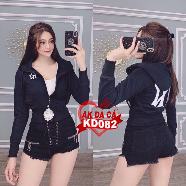 Áo khoác lửng thun da cá  lửng chữ NY lớn sau lưng kèm ảnh thật 💟