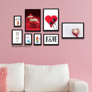 Bộ 8 khung ảnh treo tường tặng Sơ đồ treo khung và đinh treo tranh chuyên dụng Khung hình Phạm Gia PGC29