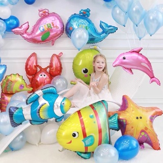 Bong Bóng Kiếng hình sinh vật biển cá tôm mực bạch tuột trang trí Bóng Nhôm Biển Đại Dương Size To