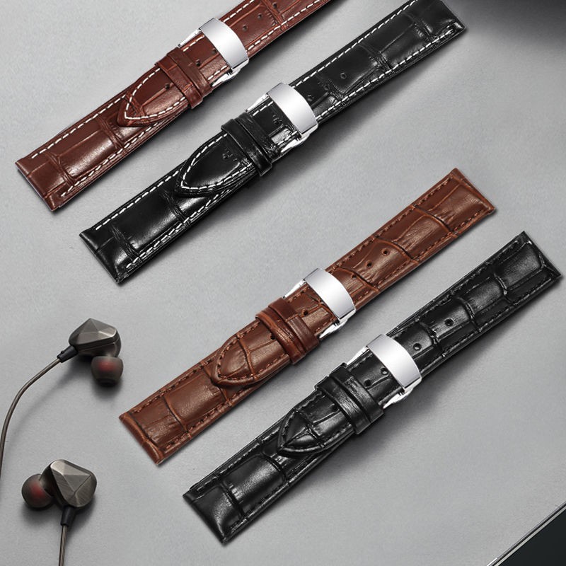 Cowhide leather watch strap men's and women's alternative Tissot Casio Longines Seiko Seagull Armani butterfly buckle bracelet