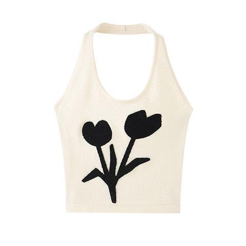 Áo hai dây hở vai in hình hoa Tulip quyến rũ dành cho nữ