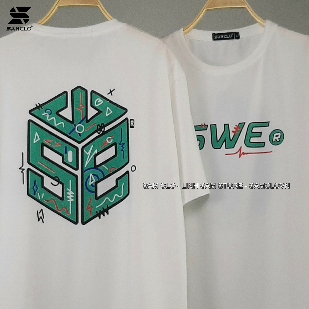 Áo thun tay lỡ nam nữ SAM CLO phông form rộng dáng Unisex - Ulzzang mặc cặp, nhóm, lớp in hình LOGO CHỮ SWE