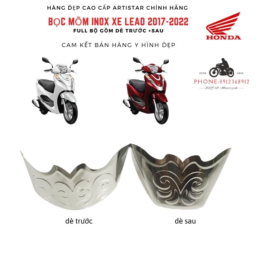 Ốp Mũi Dè Inox LEAD 2017-2023, Bọc Mõm Dè LEAD 2017-2023, Ốp Mỏ Dè LEAD 2017-2023, Ốp Mõ Dè LEAD 2017-2022 (full bộ trướ