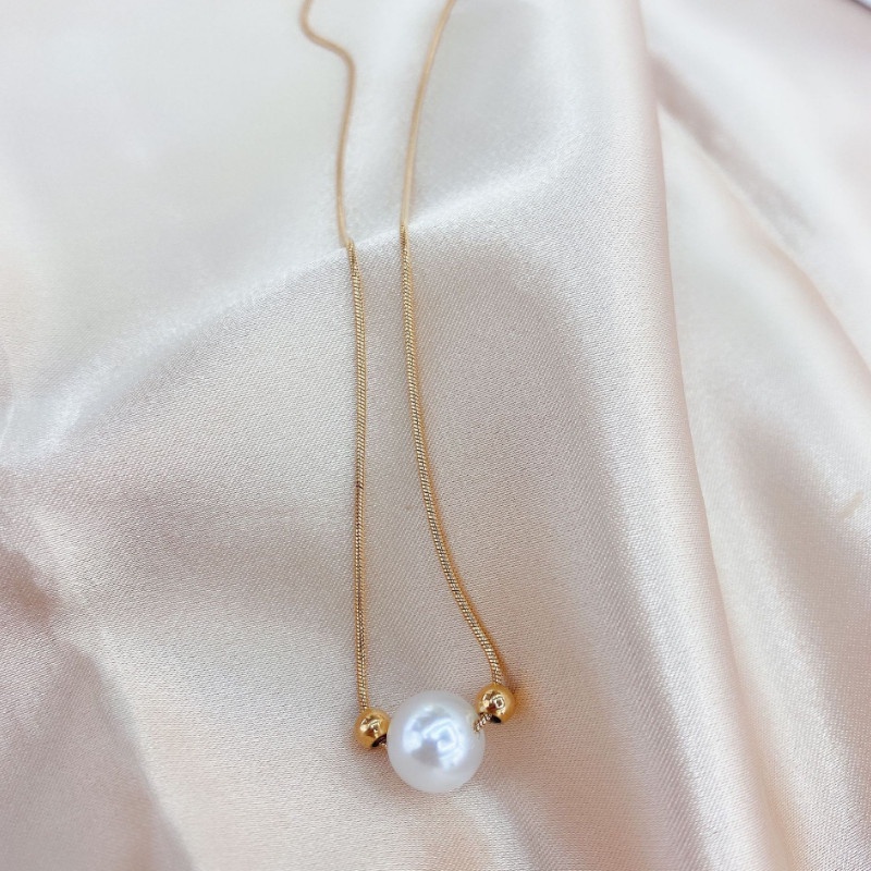 Dây Chuyền Dây Mì Mặt Ngọc Trai Nhân Tạo Titan Ko Han Rỉ TT 3857