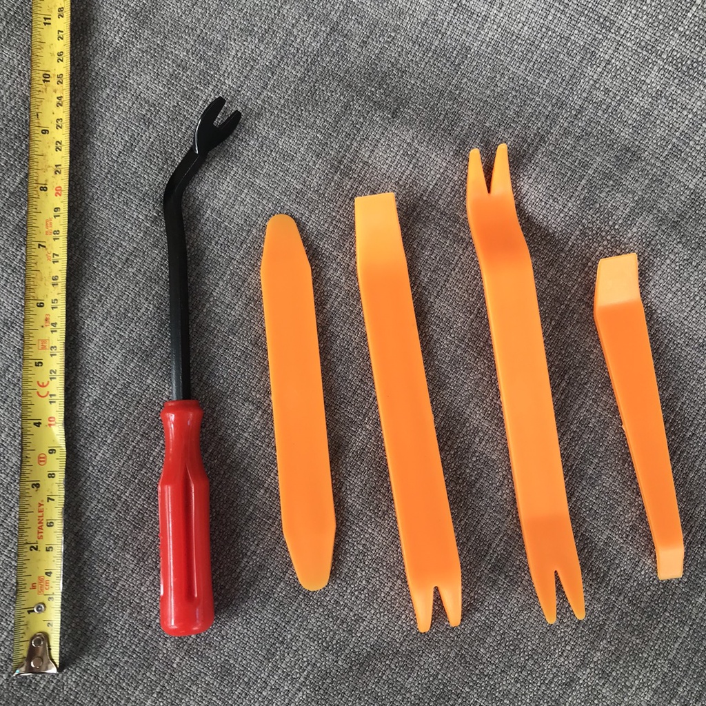 Bộ 5 cây tháo nội thất ốc nhựa xe ô tô (1 cây sắt cong và 4 cây nhựa)
