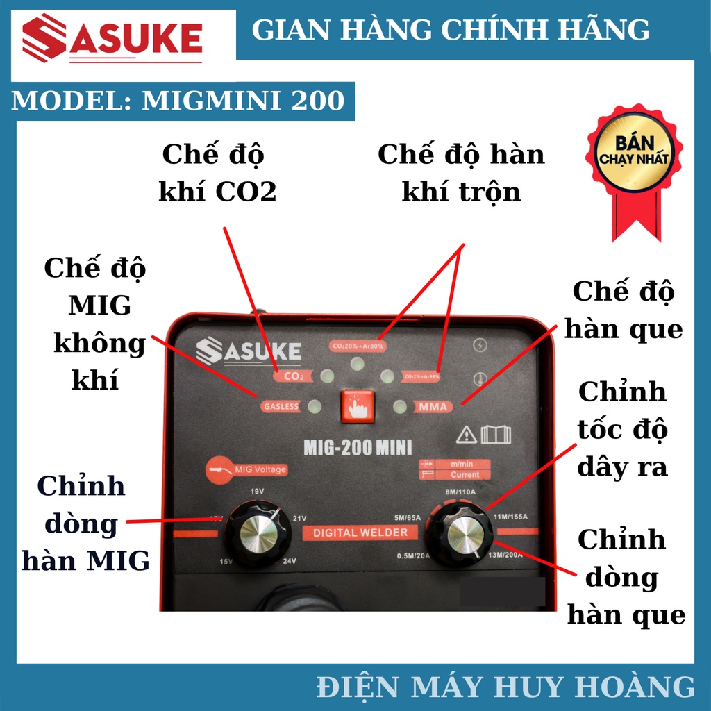 Máy hàn MIG mini 200 Sasuke - Máy hàn mig 3 chức năng tặng cuộn dây hàn MIG 1kg