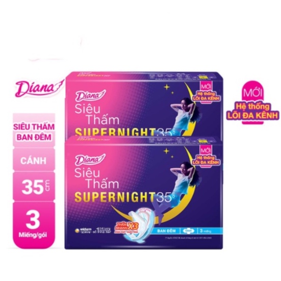 Băng vệ sinh Diana siêu thấm Supernight 35cm 3 miếng/gói