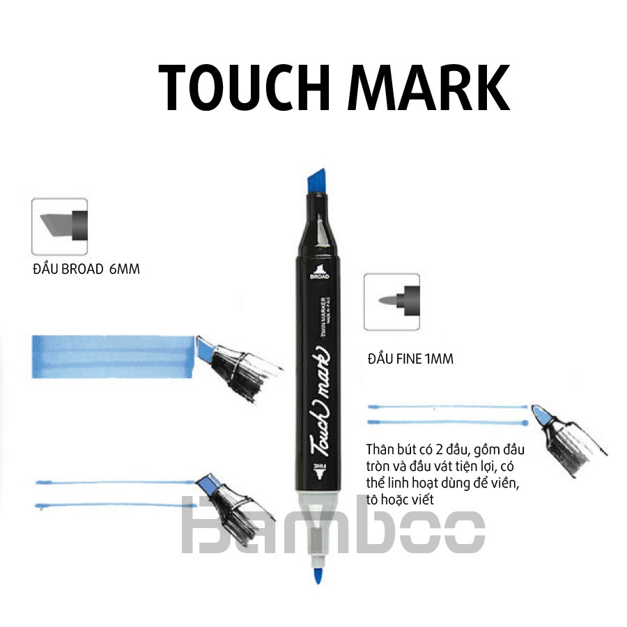 Bộ bút dạ màu nước Touch Mark Cool Coco Pison Marker 48 chi tiết, bút siêu mềm, tô êm, mịn, màu vẽ chuyên nghiệp