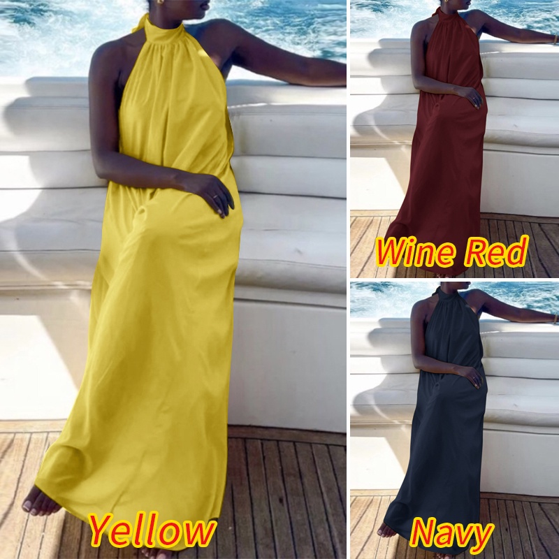 Đầm maxi Zanzea thắt dây màu trơn thời trang dành cho nữ