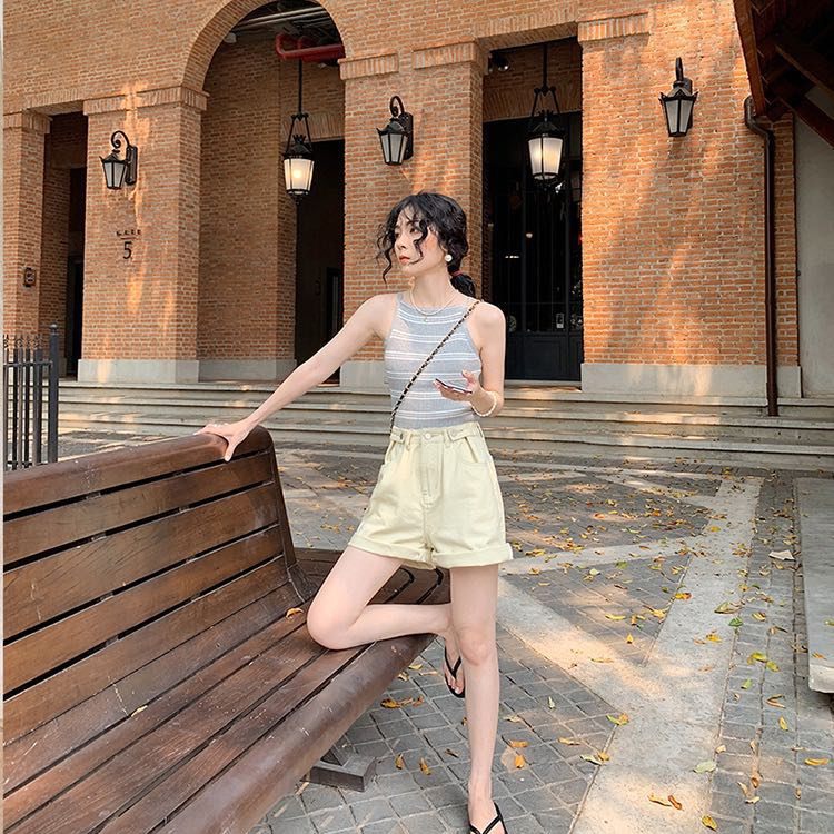 Quần Short Denim Lưng Cao Ống Rộng Phong Cách Hàn Quốc Thời Trang Cho Nữ