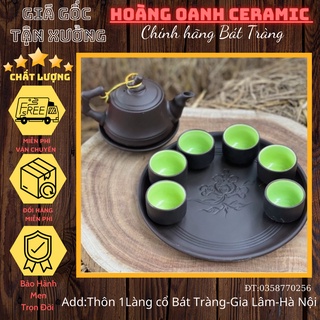 Gốm sứ Bát Tràng-Ấm chén Tử sa,đất nung đỏ-Bộ ấm trúc đẹp men đen