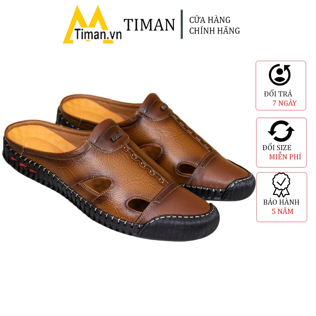 Dép nam chất liệu da đẹp quai ngang kiểu quai hậu đế bánh mì thiết kế xỏ ngón tông cao cấp bảo hành 5 năm SA17 TIMAN
